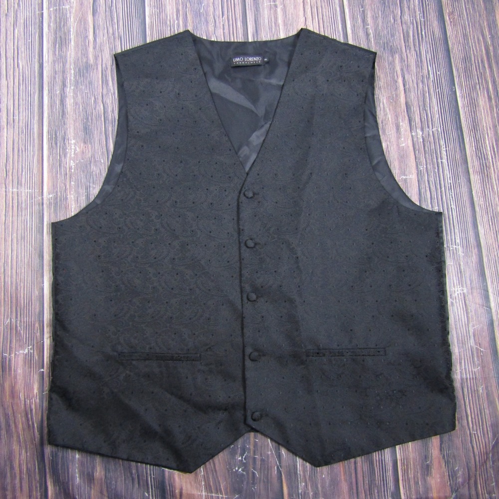 Umo Lorenzo Suit Vest Mens XL Black Paisley Formal Adjustable Cinch Wedding